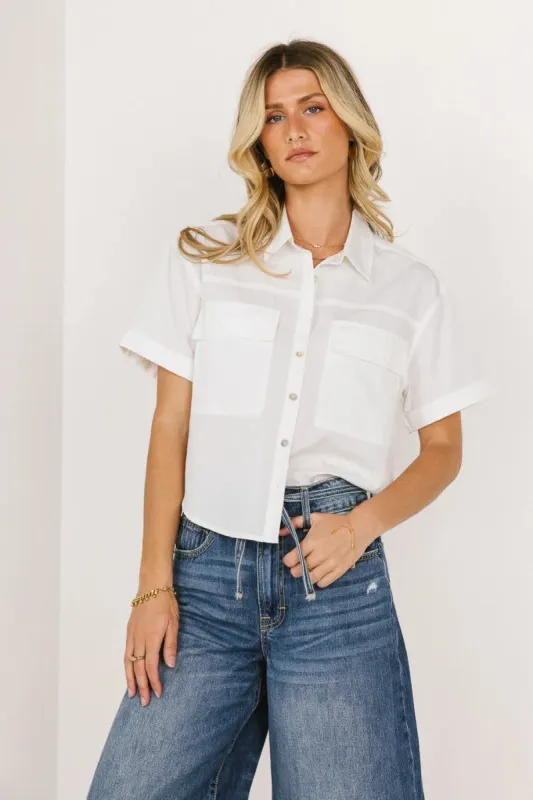 Palmer Cropped Button Up in White - FINAL SALE sold by bohme