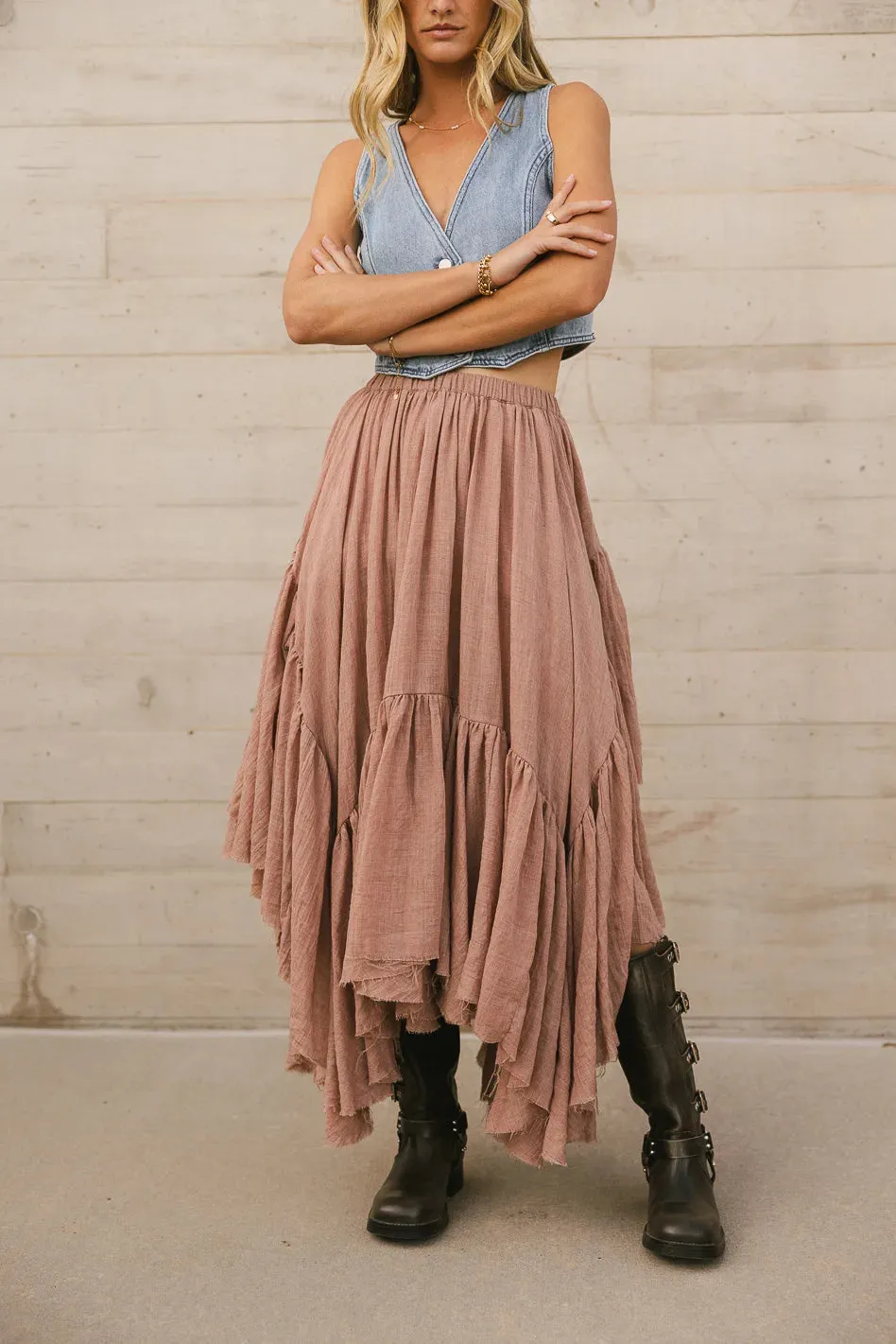 Augusta Handkerchief Skirt in Rose sold by bohme
