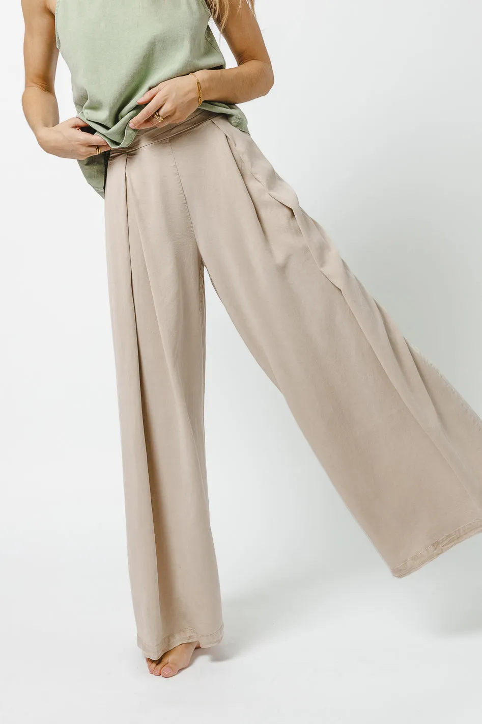 Katie Wide Leg Tencel Pants in Taupe - FINAL SALE sold by bohme