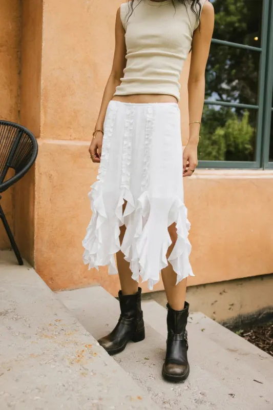 Arista Ruffled Midi Skirt in White - FINAL SALE made by bohme