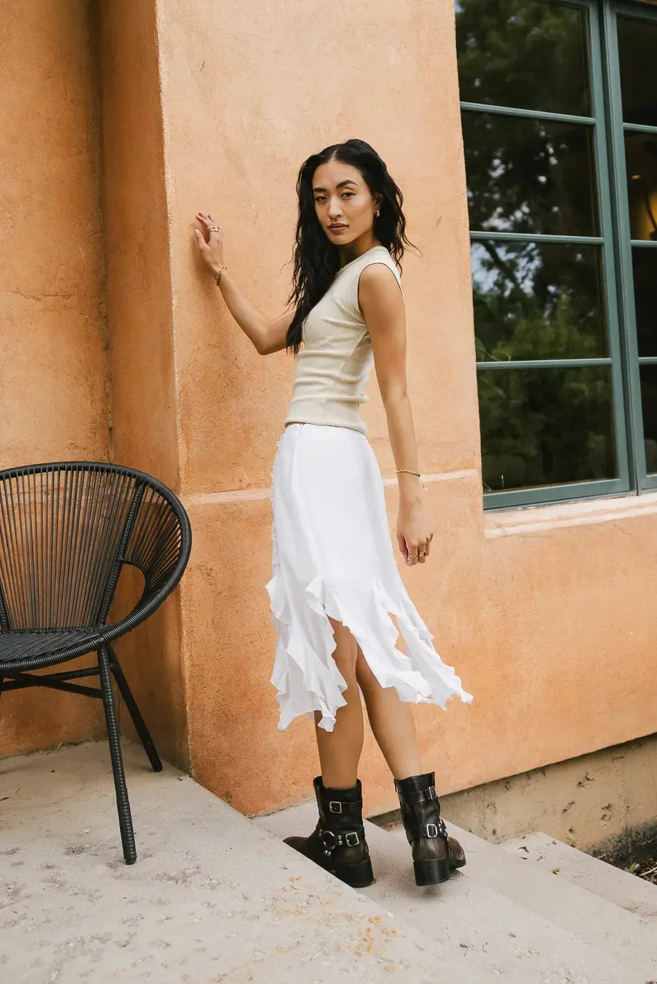 Arista Ruffled Midi Skirt in White - FINAL SALE sold by bohme product image thumbnail 5