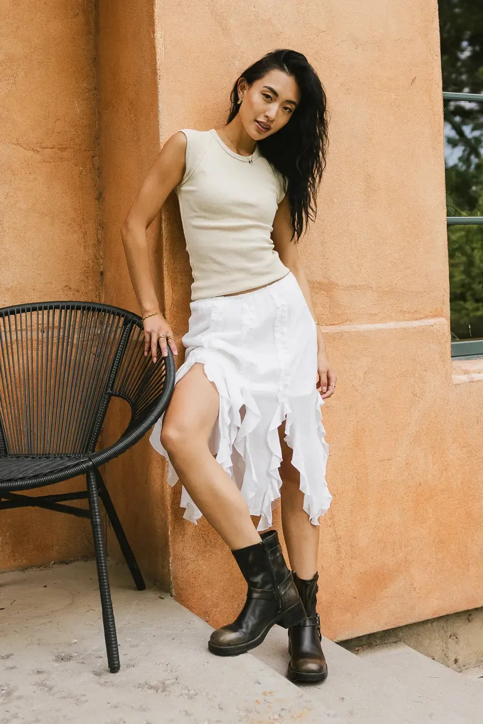 Arista Ruffled Midi Skirt in White - FINAL SALE sold by bohme product image thumbnail 4