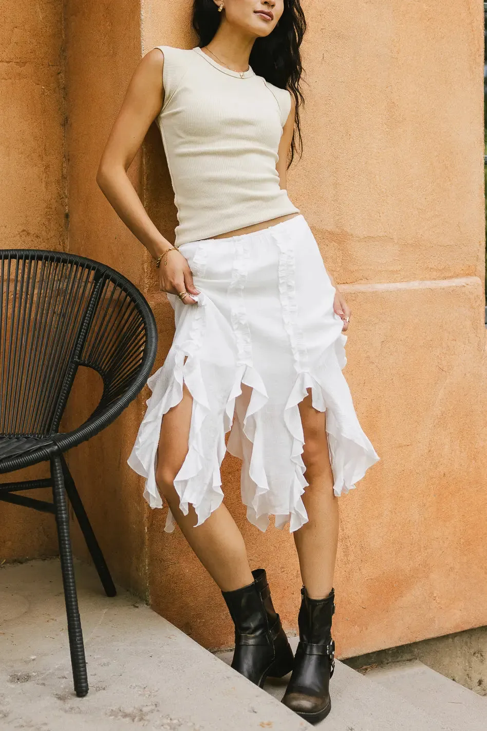 Arista Ruffled Midi Skirt in White - FINAL SALE sold by bohme product image thumbnail 3