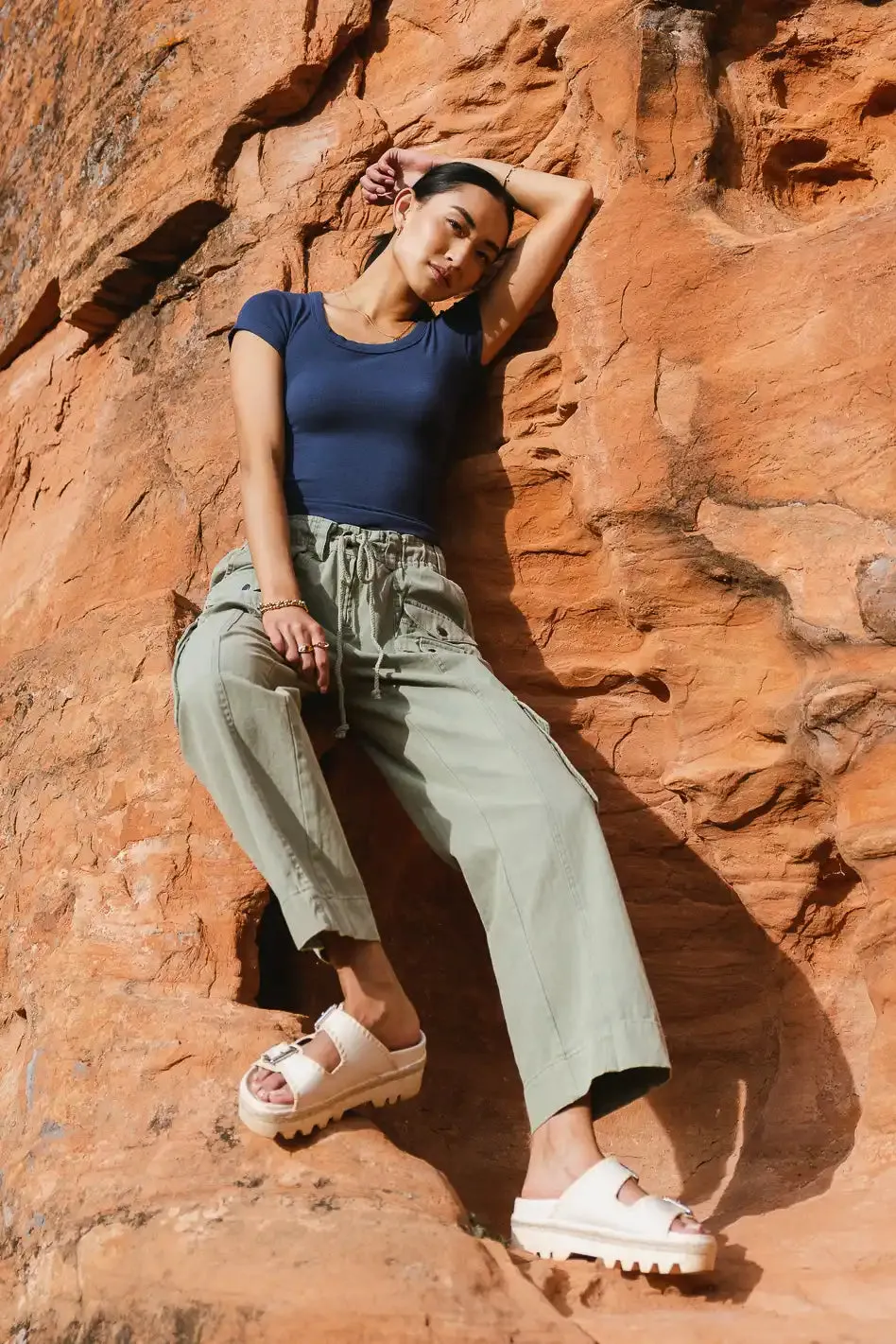 Hailey Cargo Pants in Olive - FINAL SALE sold by bohme