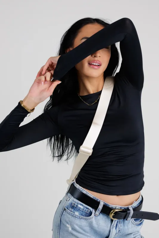 Long Sleeve Fitted Knit Top in Black - FINAL SALE sold by bohme