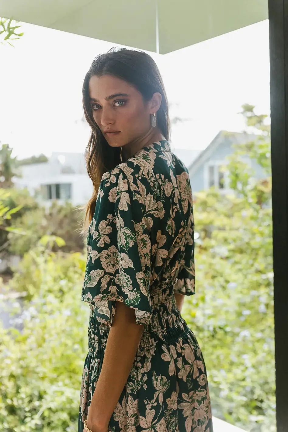 Jaslyn Floral Midi Dress in Emerald - FINAL SALE sold by bohme product image thumbnail 3