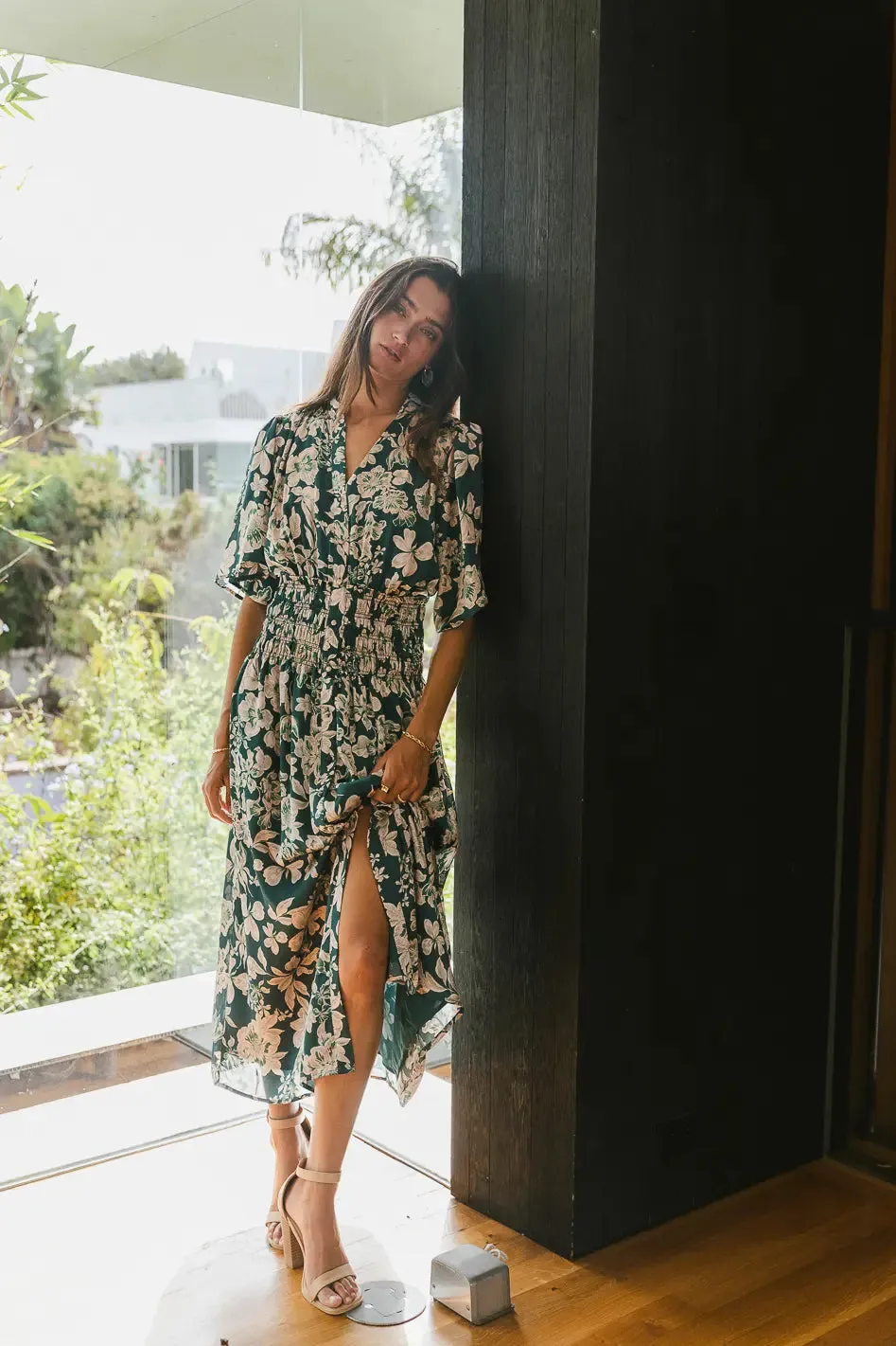 Jaslyn Floral Midi Dress in Emerald - FINAL SALE sold by bohme product image thumbnail 2