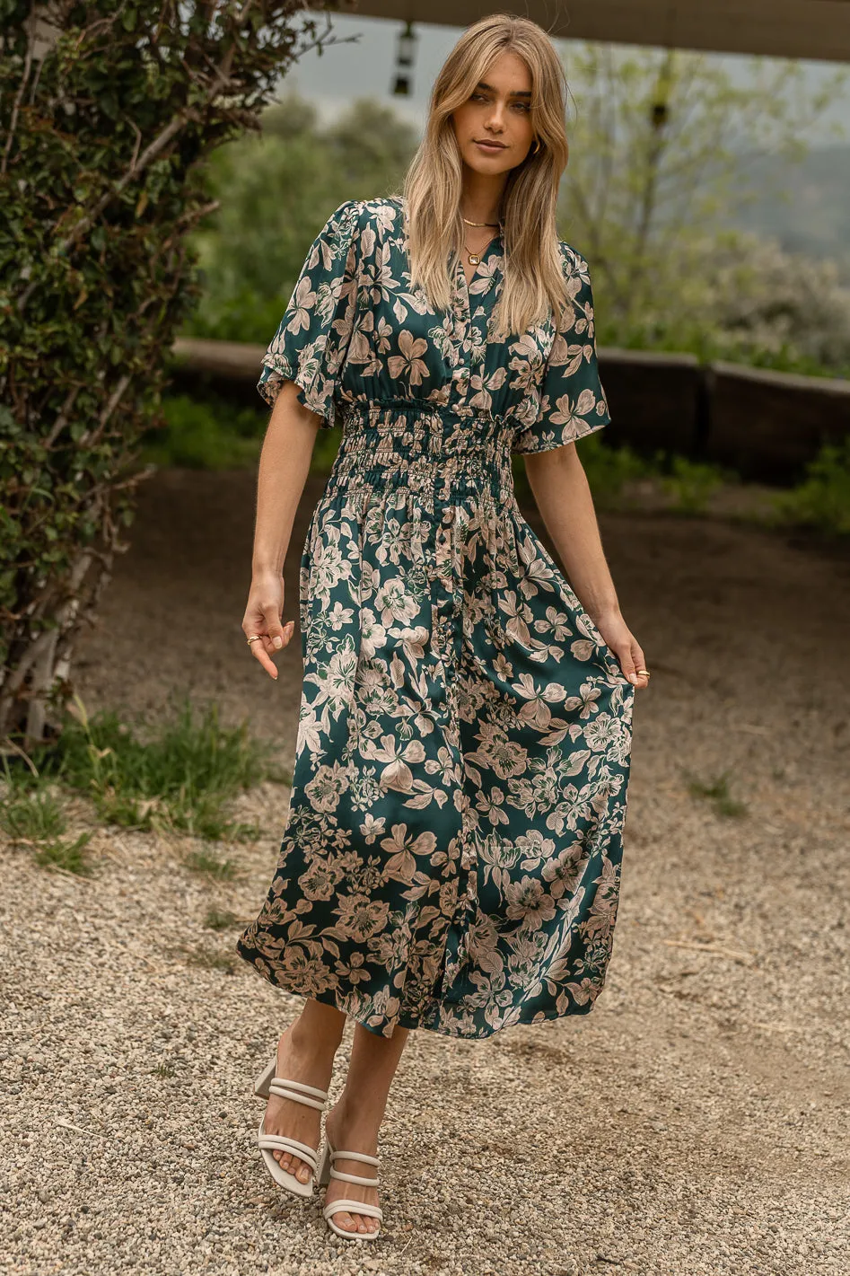 Jaslyn Floral Midi Dress in Emerald - FINAL SALE sold by bohme