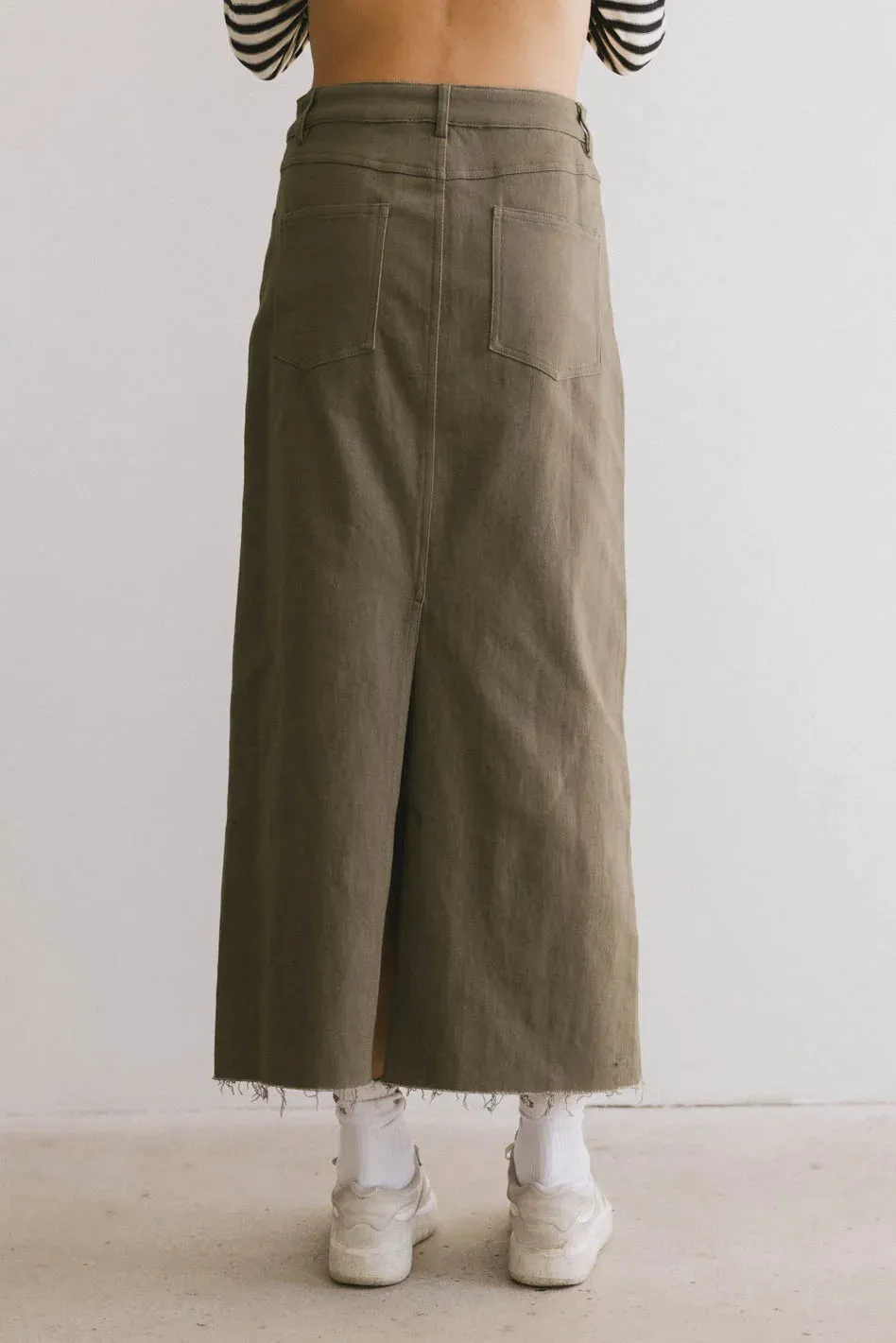 Rylie Denim Maxi Skirt in Olive - FINAL SALE sold by bohme product image thumbnail 3