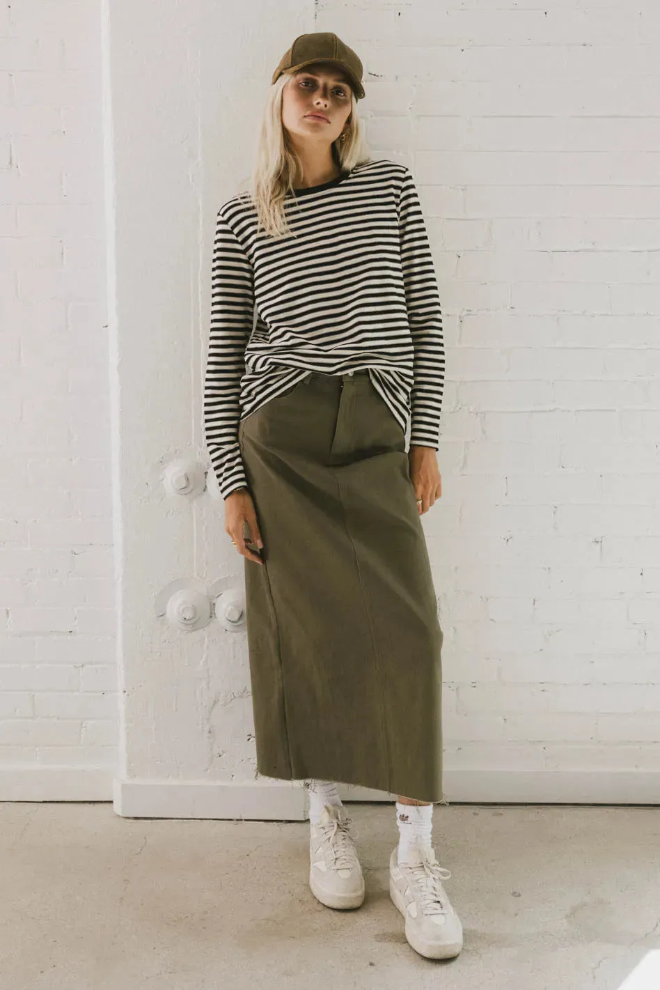 Rylie Denim Maxi Skirt in Olive - FINAL SALE sold by bohme product image thumbnail 4