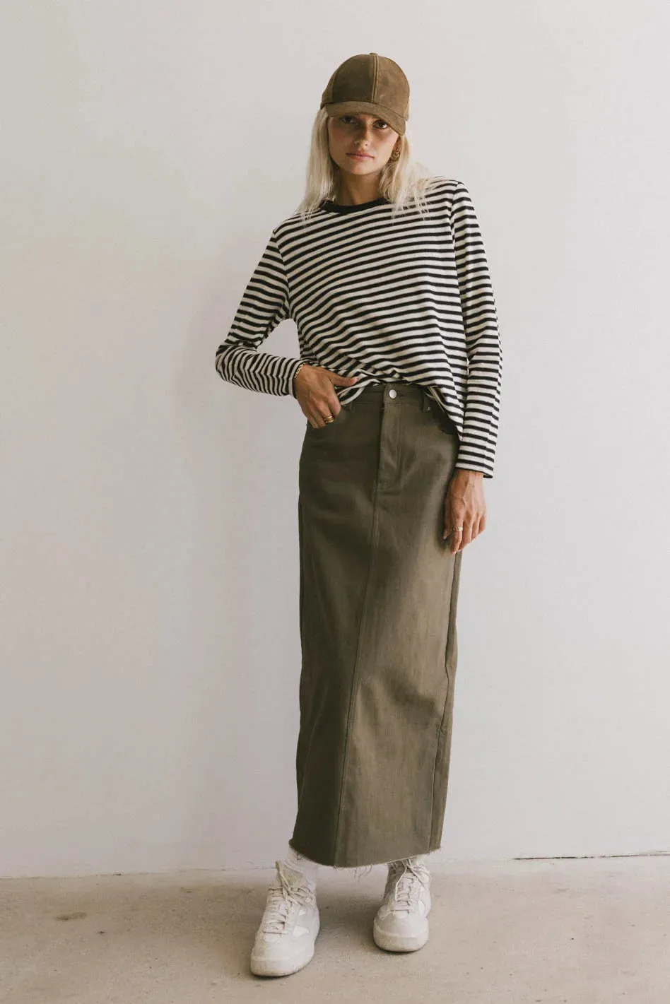 Rylie Denim Maxi Skirt in Olive - FINAL SALE sold by bohme
