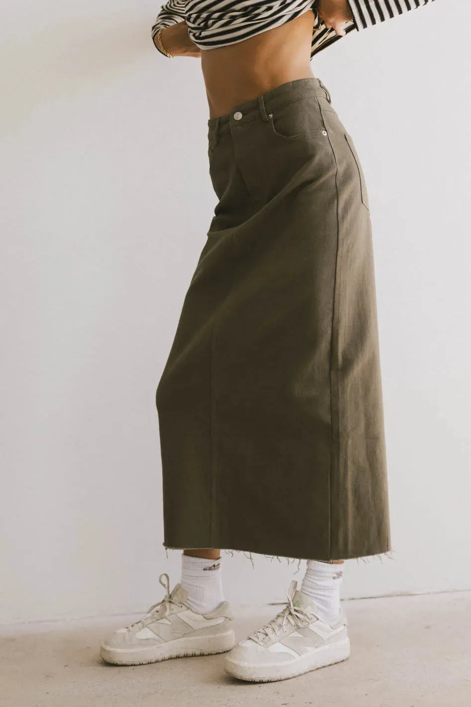 Rylie Denim Maxi Skirt in Olive - FINAL SALE sold by bohme product image thumbnail 5