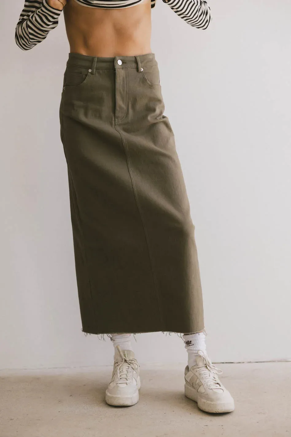 Rylie Denim Maxi Skirt in Olive - FINAL SALE sold by bohme product image thumbnail 2