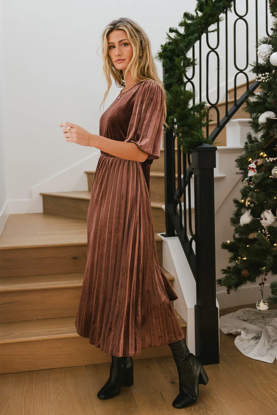 Evie Velvet Midi Dress in Mauve - FINAL SALE sold by bohme
