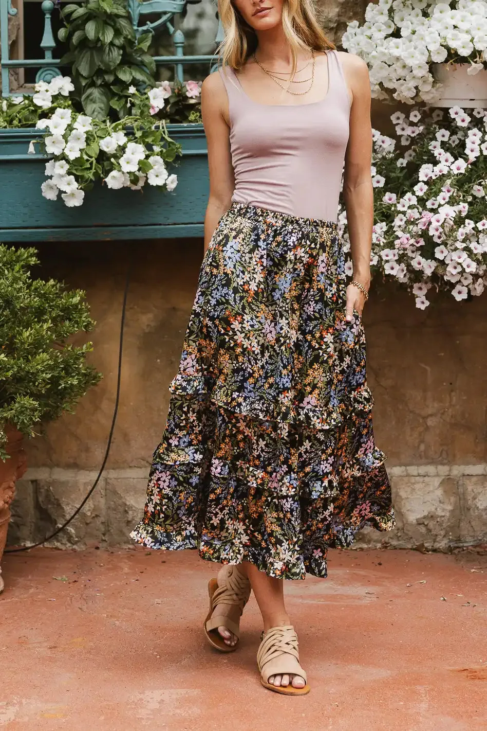 Dimitria Floral Midi Skirt in Black - FINAL SALE sold by bohme product image thumbnail 4