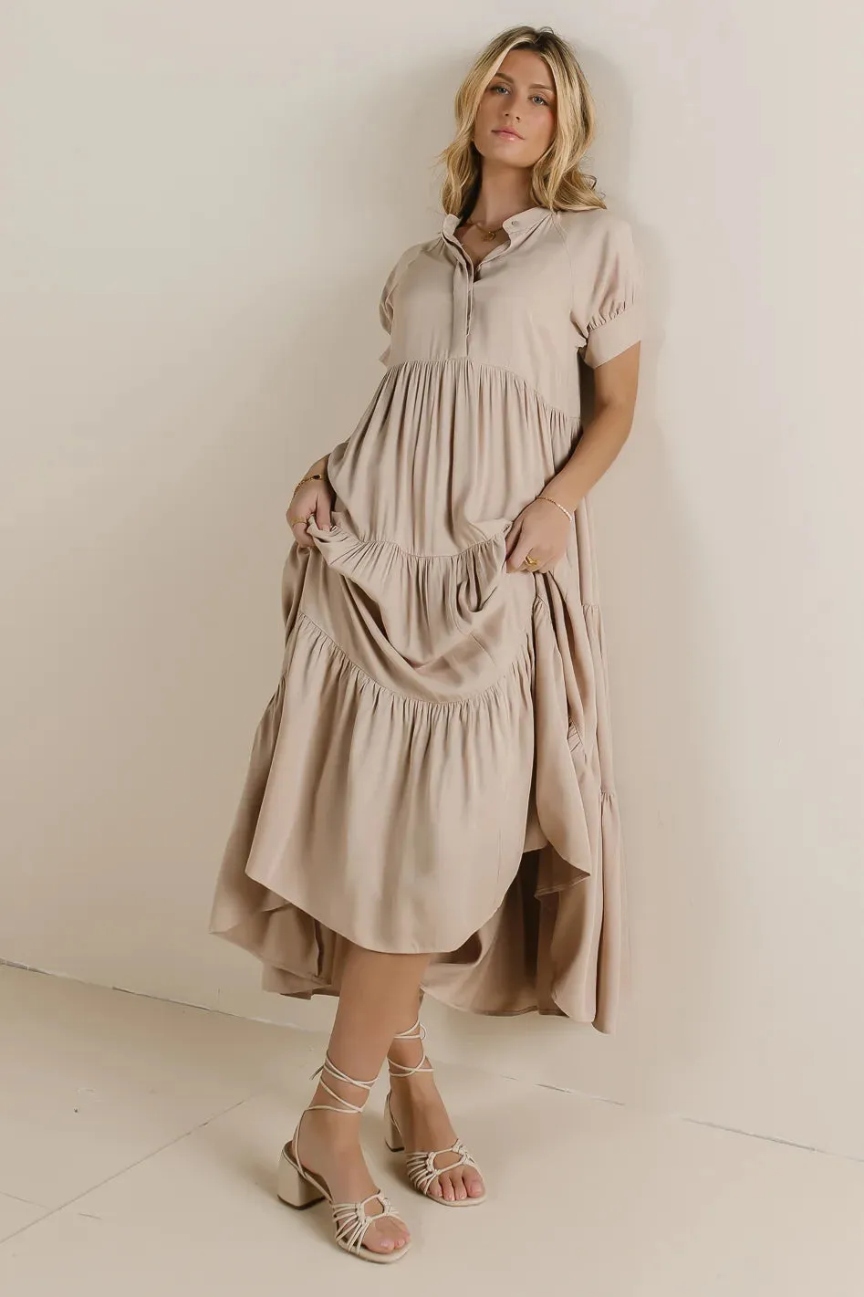 Amanda Tiered Dress in Tan sold by bohme product image thumbnail 4