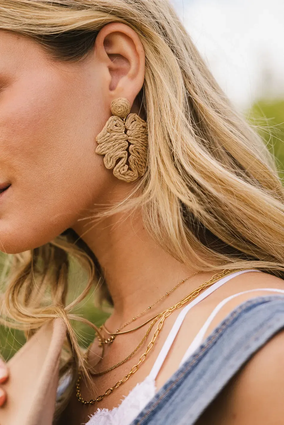 Monstera Straw Earrings sold by bohme
