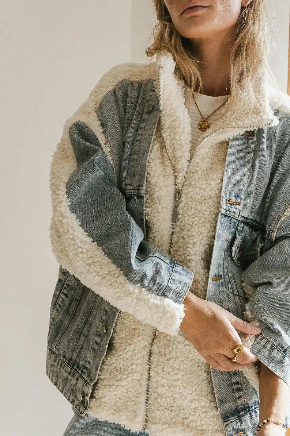 BlankNYC Denim Sherpa Jacket sold by bohme