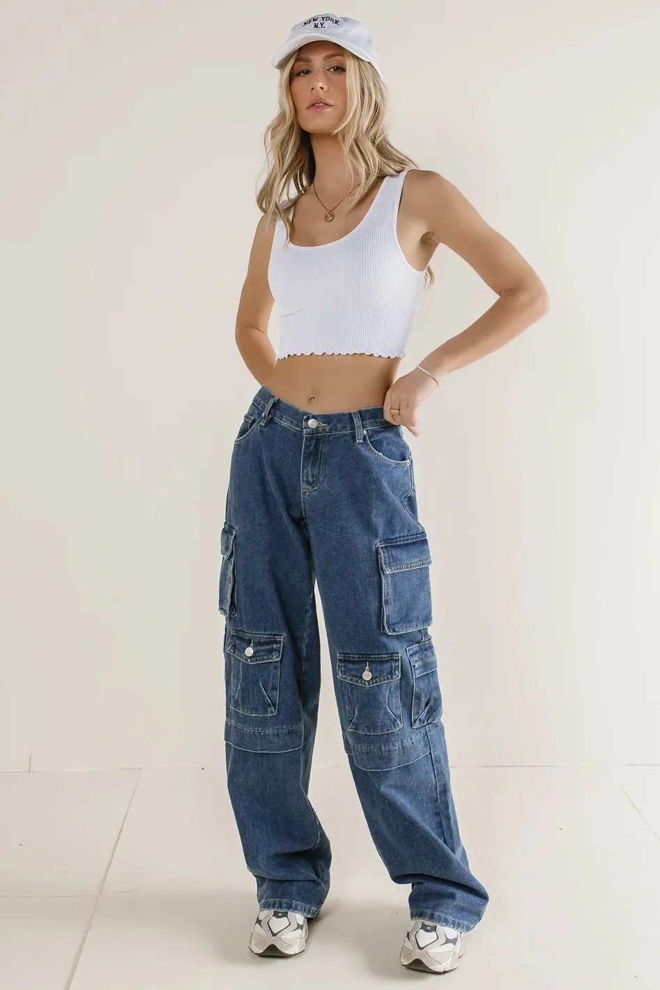 Phoebe Cargo Jeans in Medium Wash - FINAL SALE sold by bohme product image thumbnail 3
