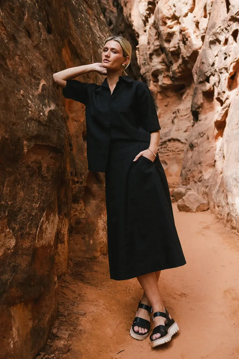 Mallory Textured Button Up in Black - FINAL SALE sold by bohme product image thumbnail 2