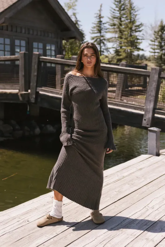 Grove Ribbed Maxi Dress in Charcoal - FINAL SALE sold by bohme