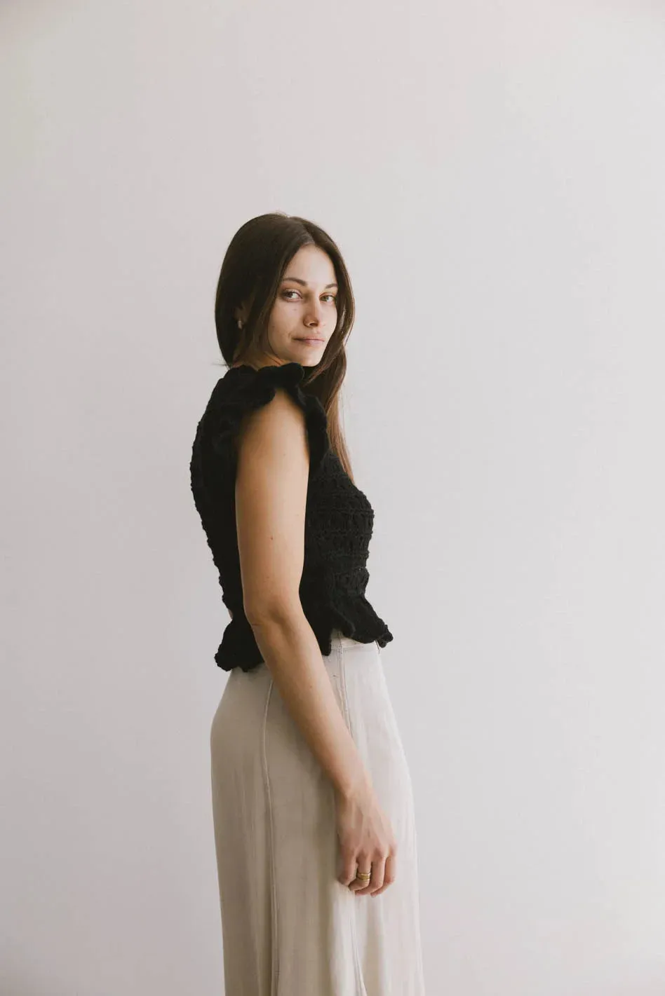 Shelly Ruffled Sweater Top in Black - FINAL SALE sold by bohme product image thumbnail 4
