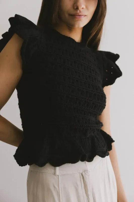 Shelly Ruffled Sweater Top in Black - FINAL SALE sold by bohme