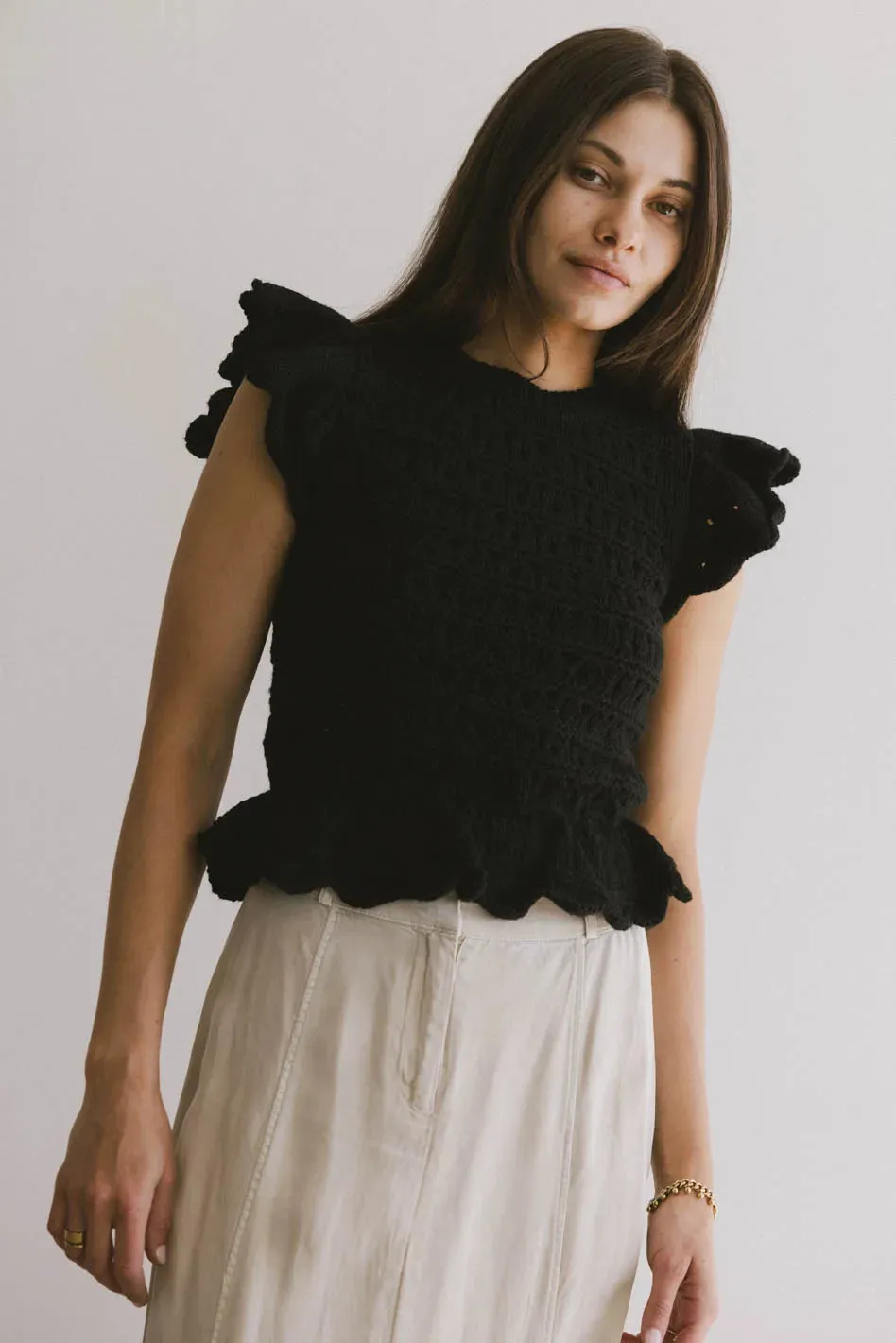 Shelly Ruffled Sweater Top in Black - FINAL SALE sold by bohme product image thumbnail 2
