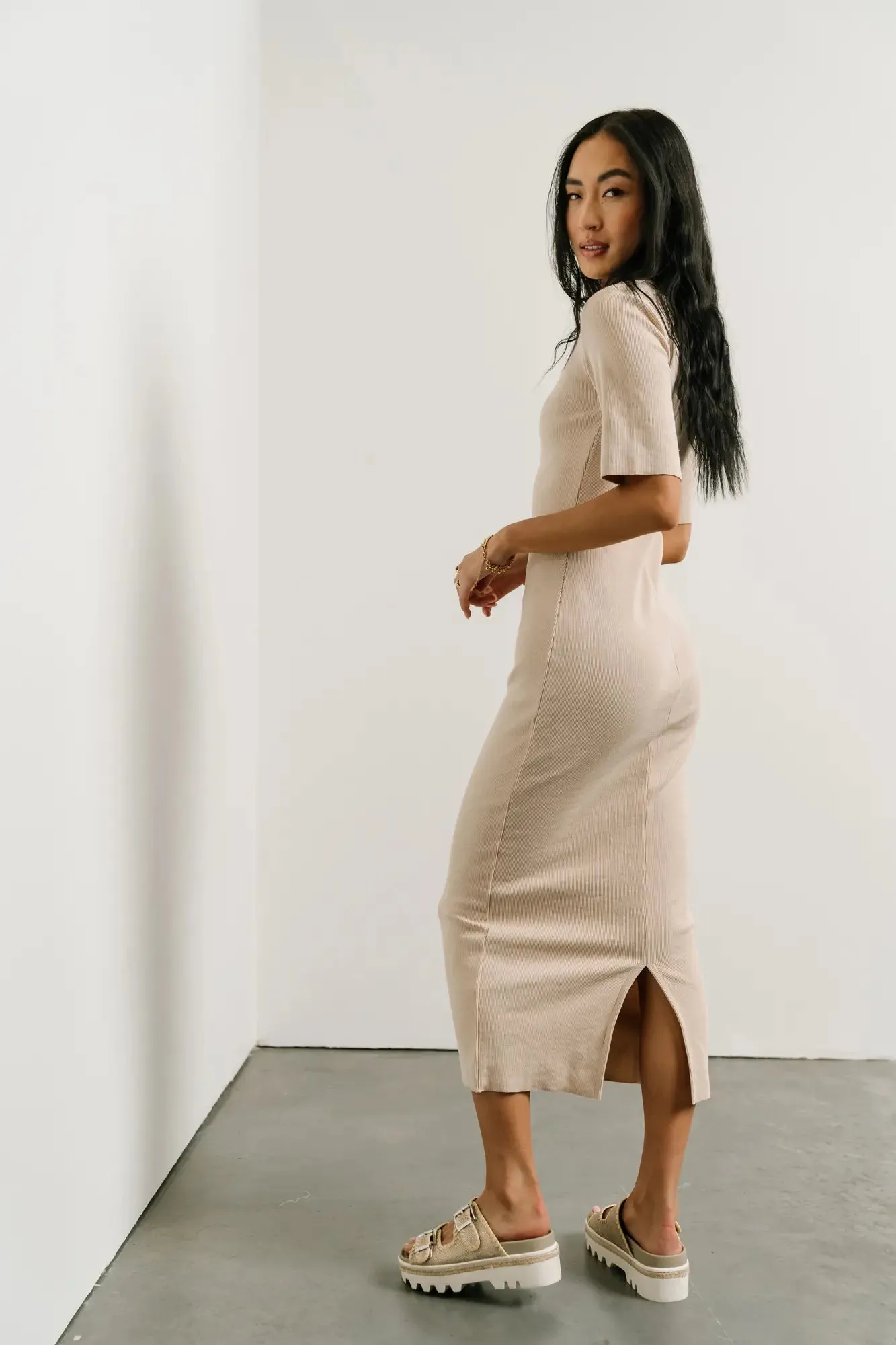 Lori Ribbed Dress in Natural sold by bohme product image thumbnail 2
