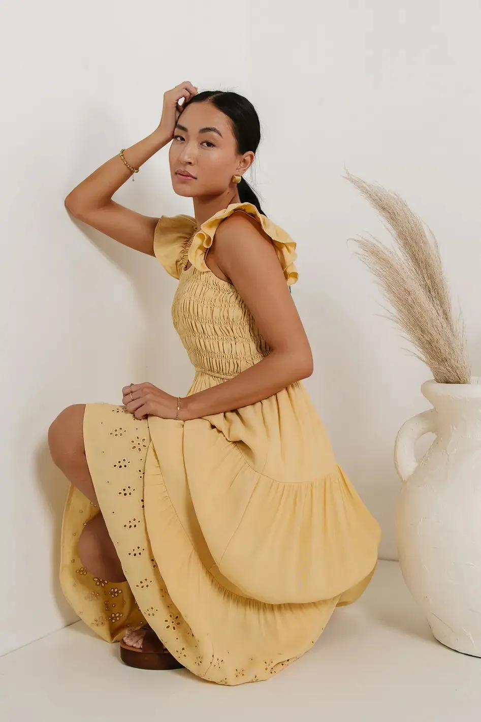 Maxton Midi Dress in Yellow sold by bohme