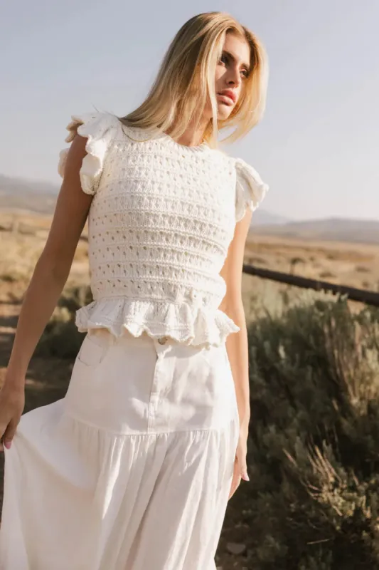 Shelly Ruffled Sweater Top in Ivory - FINAL SALE sold by bohme