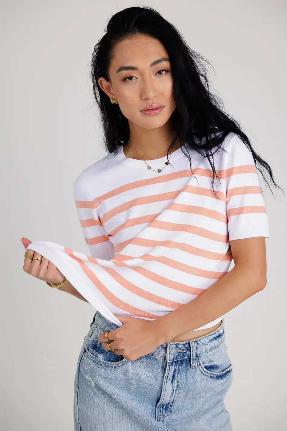 Gloria Striped Sweater Top in Coral - FINAL SALE sold by bohme
