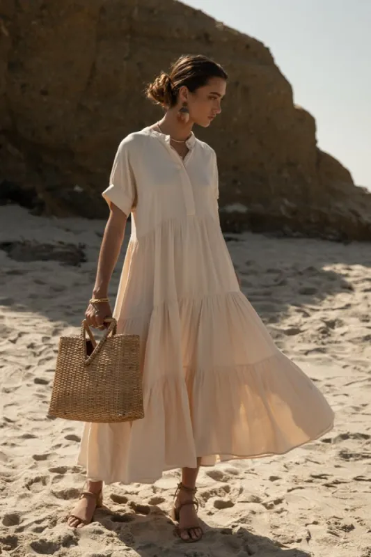 Amanda Tiered Dress in Cream - FINAL SALE sold by bohme