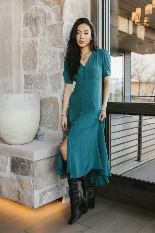 Lia Button Detail Dress in Teal - FINAL SALE sold by bohme
