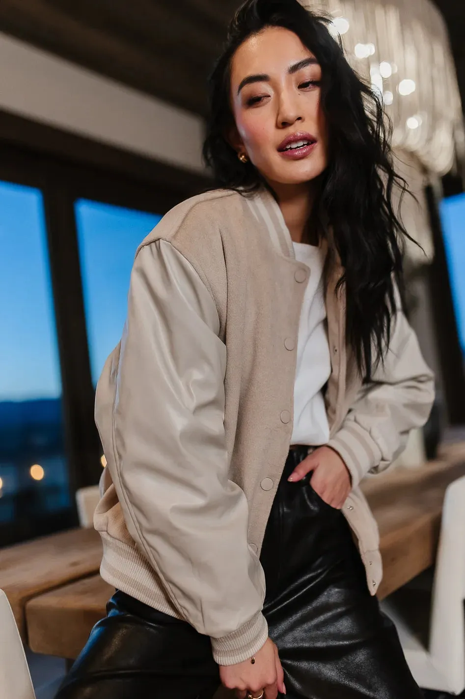 Call The Shots Varsity Jacket in Mocha - FINAL SALE sold by bohme product image thumbnail 2