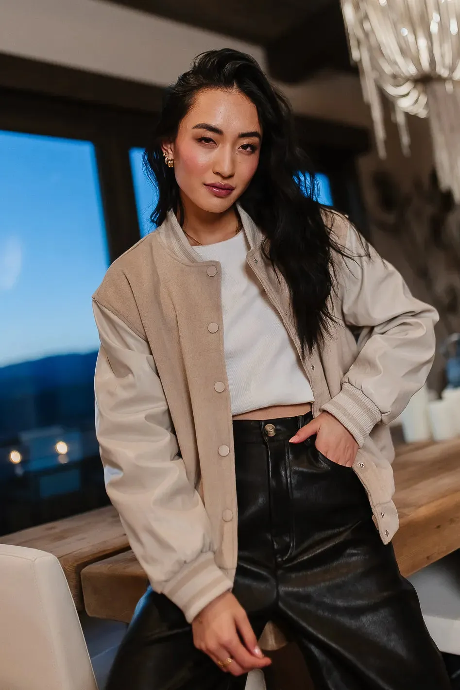 Call The Shots Varsity Jacket in Mocha - FINAL SALE sold by bohme