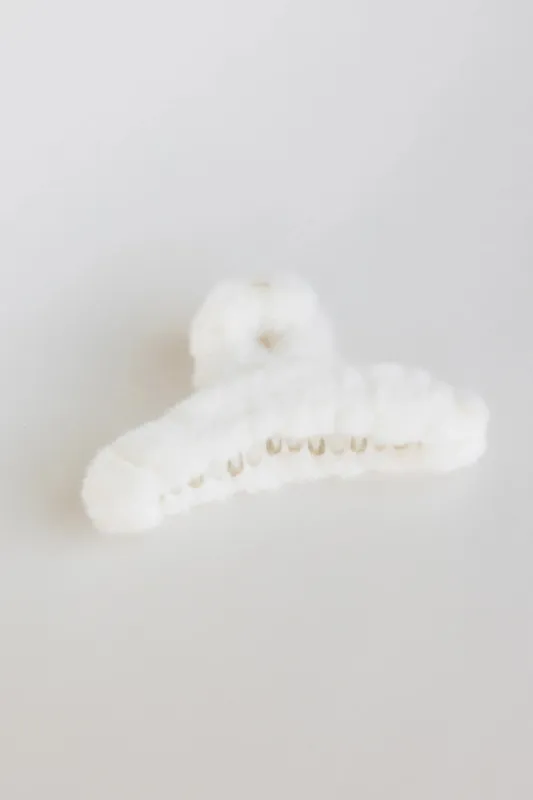 Fuzzy Claw Clip in Cream sold by bohme