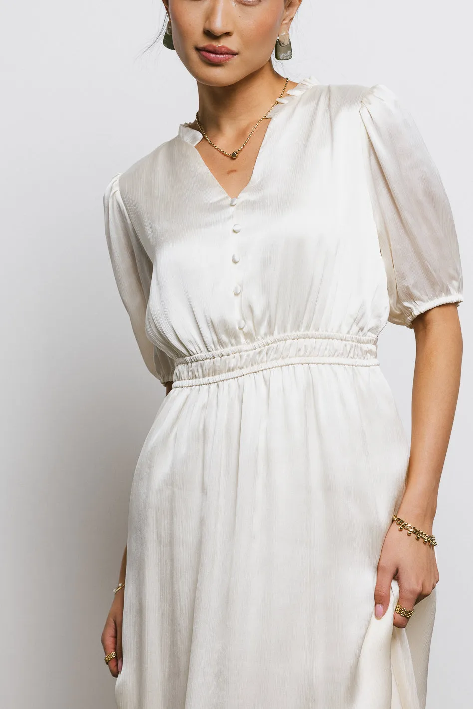 V-Neck Satin Midi Dress in Cream sold by bohme product image thumbnail 3