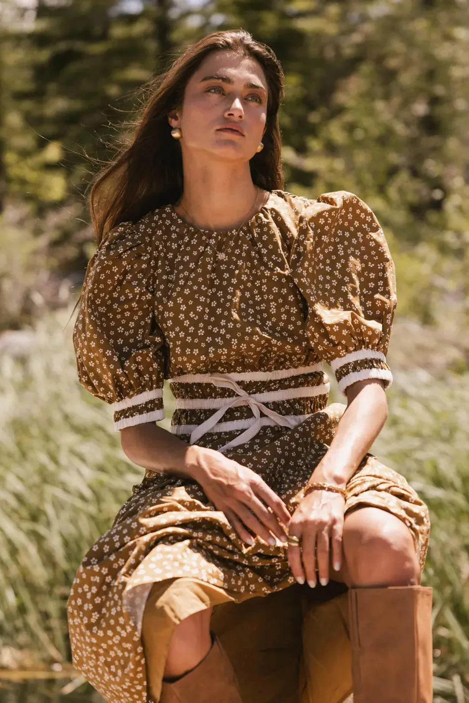 Kendra Ditsy Floral Midi Dress in Brown - FINAL SALE sold by bohme product image thumbnail 2