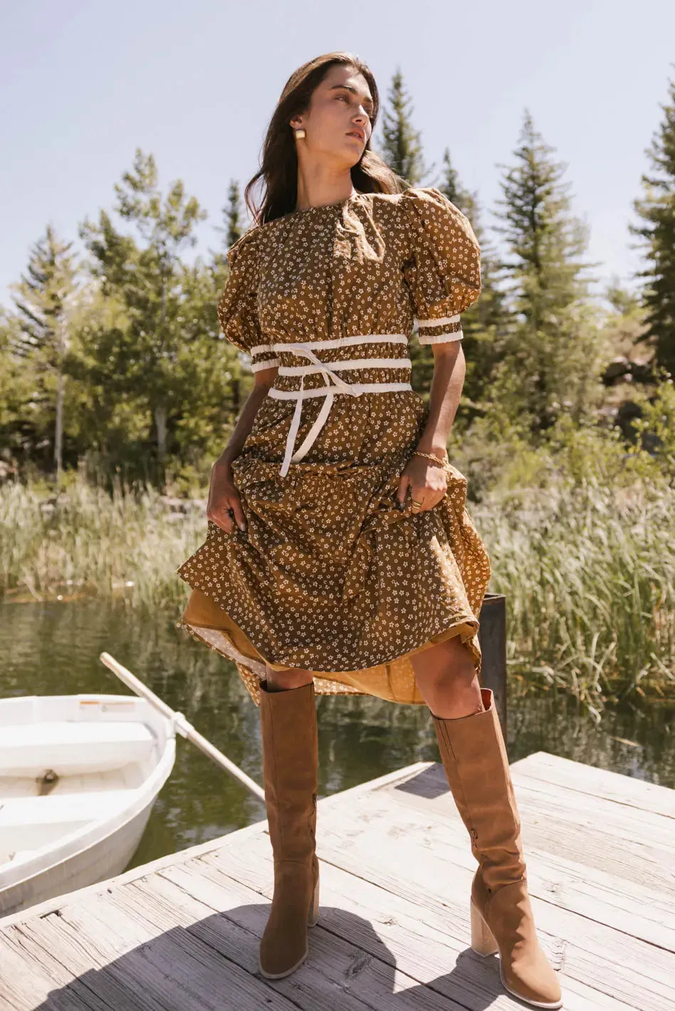 Kendra Ditsy Floral Midi Dress in Brown - FINAL SALE sold by bohme product image thumbnail 3