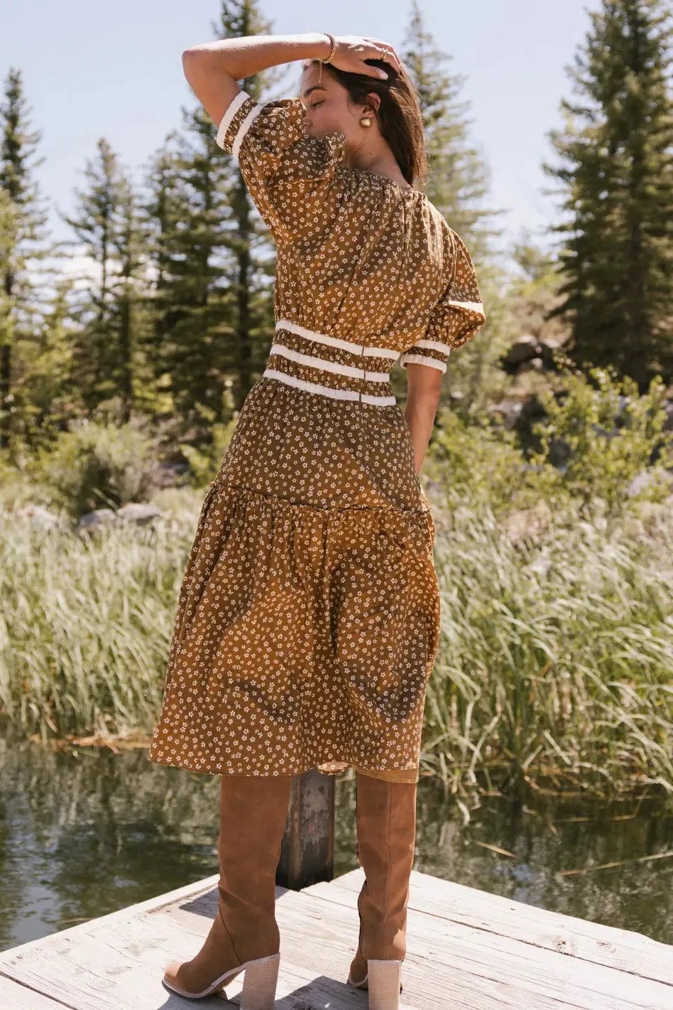 Kendra Ditsy Floral Midi Dress in Brown - FINAL SALE sold by bohme product image thumbnail 5