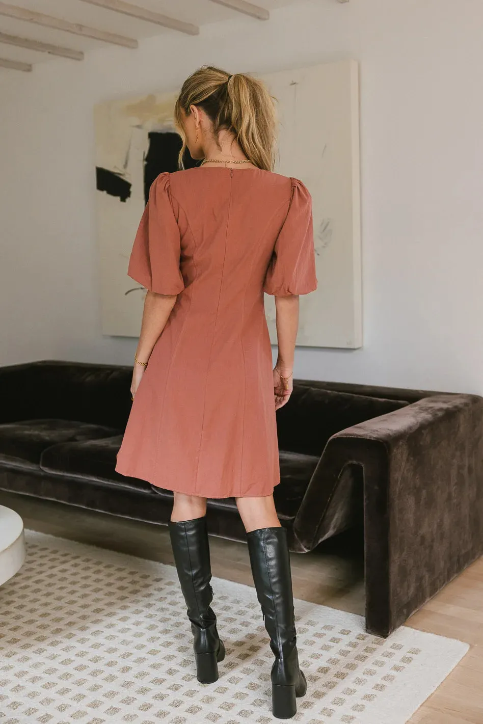 Kaylie Puff Sleeve Dress in Clay - FINAL SALE sold by bohme product image thumbnail 2