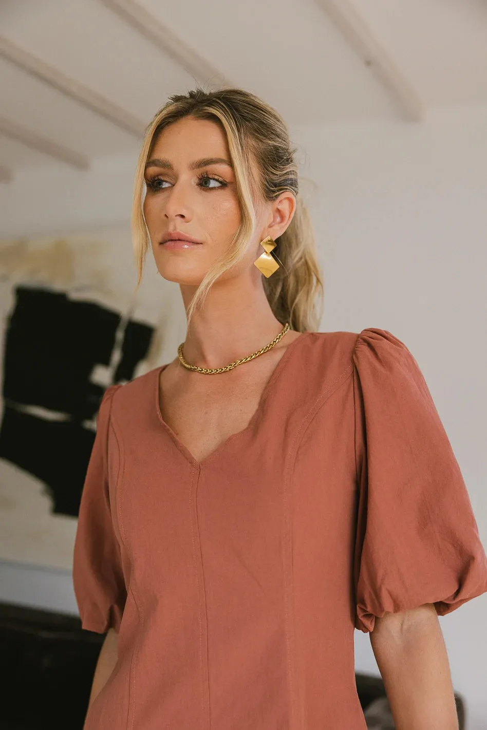 Kaylie Puff Sleeve Dress in Clay - FINAL SALE sold by bohme product image thumbnail 4