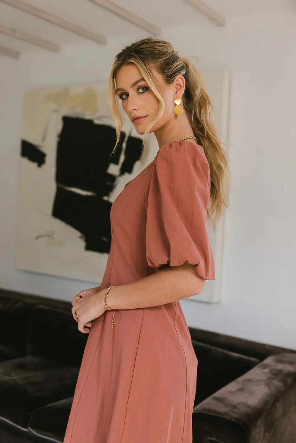 Kaylie Puff Sleeve Dress in Clay - FINAL SALE sold by bohme product image thumbnail 3
