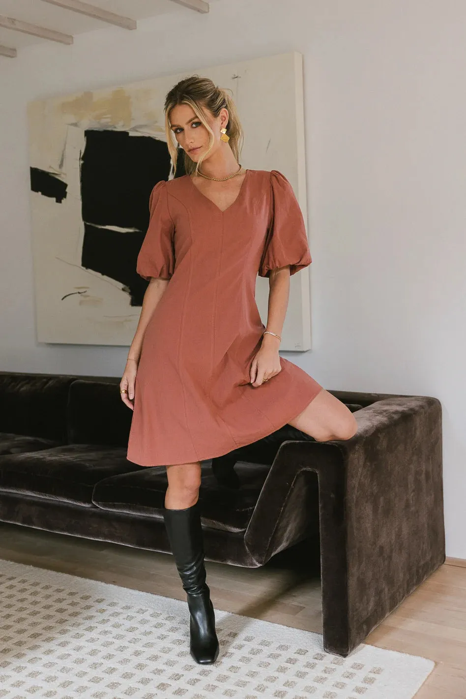 Kaylie Puff Sleeve Dress in Clay - FINAL SALE sold by bohme product image thumbnail 5