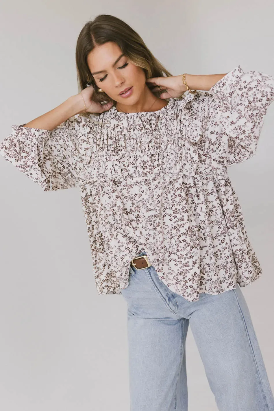 Taya Ditsy Floral Blouse in Cream - FINAL SALE sold by bohme