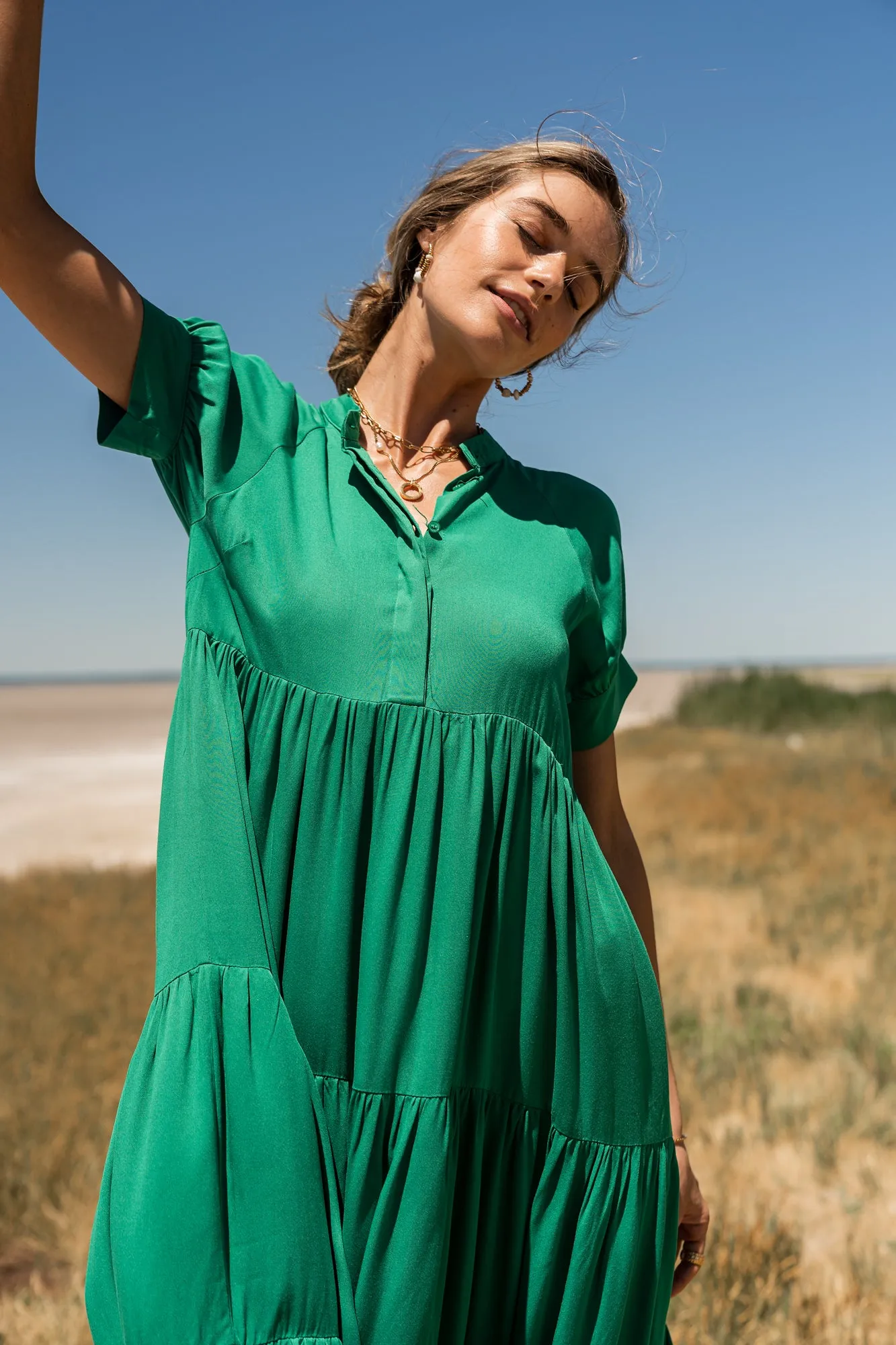 Amanda Tiered Dress in Green - FINAL SALE sold by bohme product image thumbnail 3