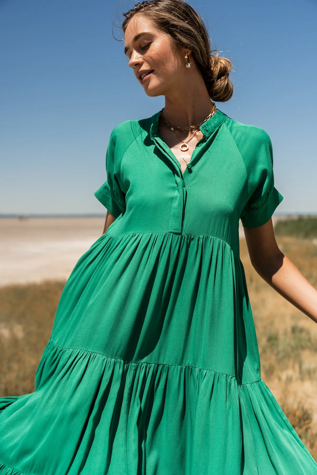 Amanda Tiered Dress in Green - FINAL SALE sold by bohme