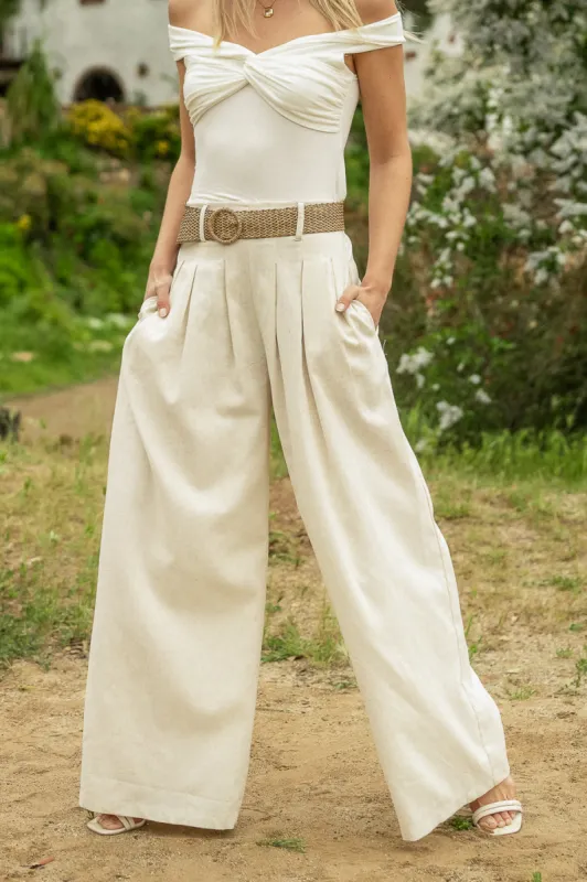 Hallie Wide Leg Pants in Oatmeal - FINAL SALE sold by bohme