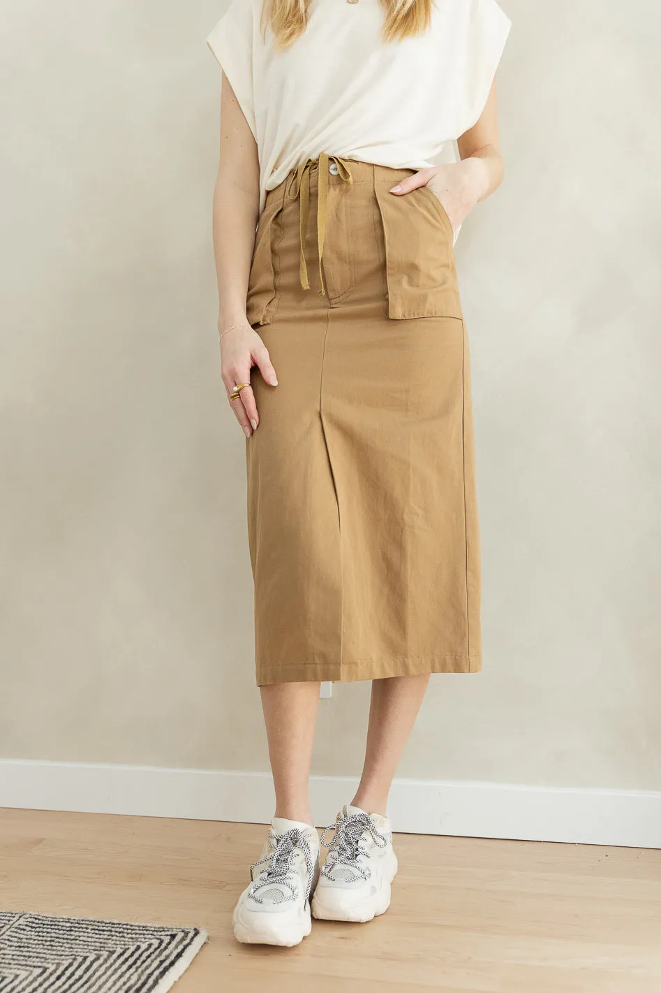 Kylie Midi Skirt in Khaki sold by bohme product image thumbnail 4